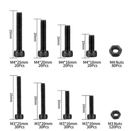 Pack of 400 M3/M4 Hexagon Socket Screw and Nut Kit, Cylinder Screws with Nuts, Mechanical Hexagon Socket Screw and Bolt Set
