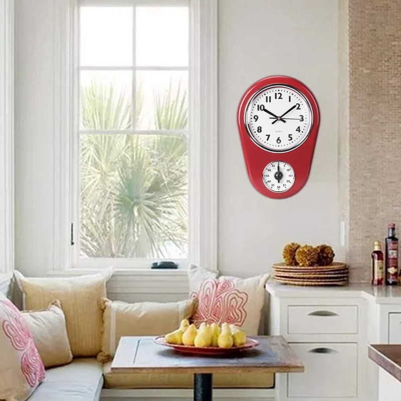 Fdit Wall Clock, Decorative Clock Red Kitchen Timer, Wall Decoration