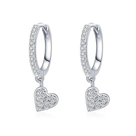 Bo Win 925 Sterling Silver Earrings Heart Dangle Drop Earrings Heart Hoop Earrings with Sparkling Cubic Zirconia Love Heart Dangle Earrings Dangling Silver Hoops Earrings for Women Teen Girls