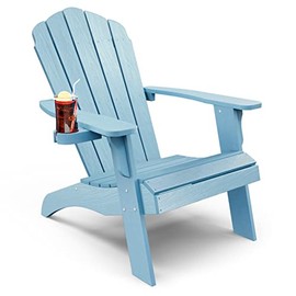 YEFU Oversized Plastic Adirondack Chair with Cup-Holder (Large Dual-Purpose), Weather Resistant, Poly Lumber Outdoor Chairs Duty Rating Widely Used in Patio, Lawn, Outside, Deck, Garden Chairs-Blue