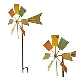 7Towns 53 in. High Pole Eco-Friendly Windmill Mole Chaser Repellent and Decor Stake Outdoor Metal Windmill Garden Stake Weather Resistant