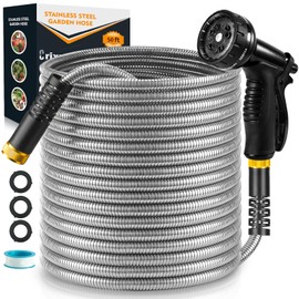 Metal Garden Hose 50 FT, Stainless Steel Heavy Duty Wate Hose With 10 Function Nozzles, Flexible No-Kink, Pet-Proof, Puncture-Proof Rust-Proof for Yard, Outdoors