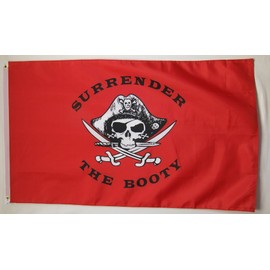 Complete Steel Powered Coated Flag Pole With Hardware & 3' X 5' Surrender The Booty Pirate Flag