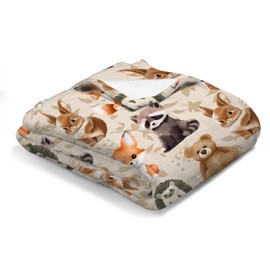 Woodland Animals Baby Blanket for Boys Girls Cute Bear Raccoon Deer Rabbit Hedgehog Retro Floral Flannel Swaddle Blanket Soft Receiving Blankets Nursery Toddler Newborn Daycare Bed Blankets 30x40