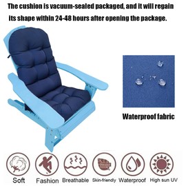 Gfgift Waterproof Adirondack Chair Cushion,44inch Rocking Chair Cushion,High Back Patio Cushions Indoor and Outdoor Furniture Chair Cushions Pads with Ties (Sky Blue)