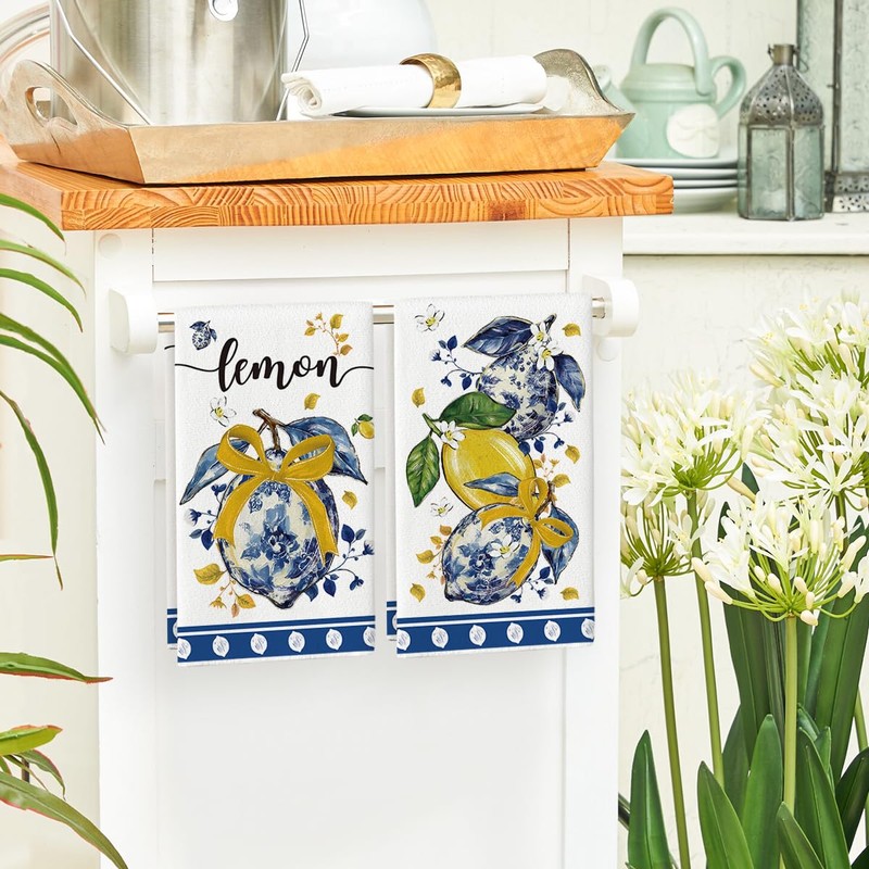 Artoid Mode Lemon Bow Flowers Chinoiserie Summer Kitchen Towels Dish