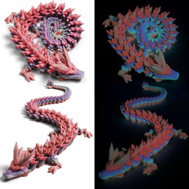 TXB3DOK 31.5 Inch 3D Printed Articulating Dragon - Giant, Long, and Extra Large Dragon Figure for Home Decor and Gifts (Luminous Rainbow, 31.5 inch)