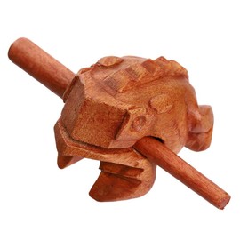 4 Inch Guiros Percussion Instruments Wooden Frog, Wooden Frog Musical Instrument Home Decor Handcrafted Decoration (Brown)