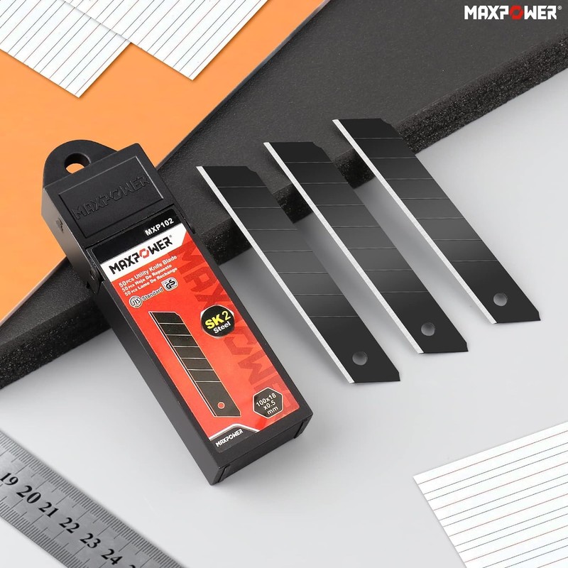 MAXPOWER 50 Pack Utility Knife Blades-18 mm Snap Off Blade