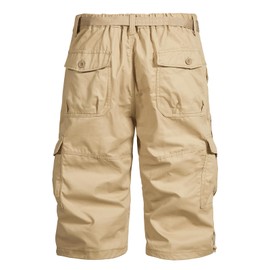 Mylldey Men's Cargo Shorts 3/4 Relaxed Fit Mens Running Shorts 7 Pockets Elastic Waist Cotton Hiking Shorts (Khaki, 4XL-B)