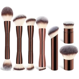 Brochas para Maquillaje, 7 PCS Set de Brochas para Maquillaje Profesional Alto Nivel, Suave y Cómodo, Se Utiliza para Lociones Faciales, Cremas, Contornos y Polvos (Marrón)