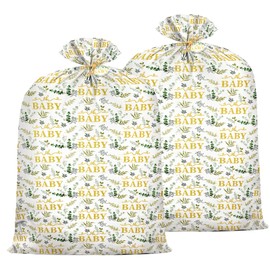 2Pcs 80"x60" Oversized Baby Shower Plastic Gift Bags Jumbo Gift Bag Extra Large Eucalyptus Leaves Design Holiday Gender Reveal Party Favors Oh Baby Strollers