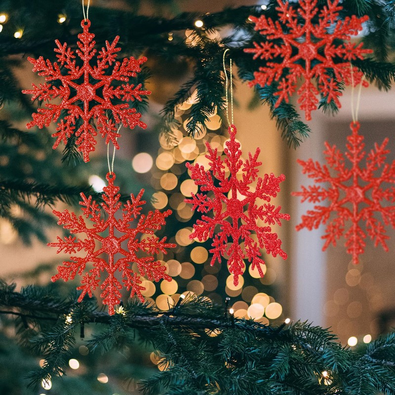 DERAYEE Christmas Decoration Snowflake Hanging Red Pack of 12 Snowflakes