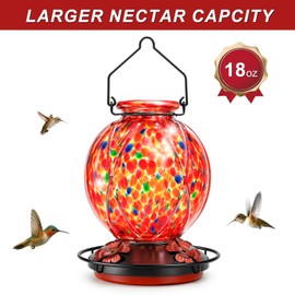 Hummingbird Feeders for Outdoors – Hand Blown Glass Outdoor Hanging Bird Feeder with Ant Moat, 18 Ounces,Leakproof, Easy to Clean, Vibrant Decorative Gift for Garden,Patio,Yard,Window, Mom or Gardener