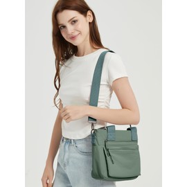 Tote Bag with Zipper Small Nylon Crossbody Bags Green Lightweight Durable Design Everyday Bag