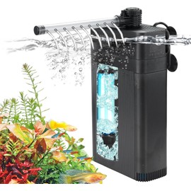 Internal Fish Tank Filter with 5W UV Light, Multi Filter Materials, Adjustable Water Flow Submersible 700L/H Aquarium Filter Pump for 30~50 Gal Freshwater or 20~30 Gal Saltwater, TU-700(700L/H)