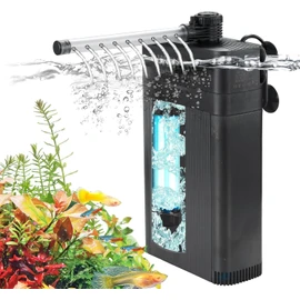 Internal Fish Tank Filter with 5W UV Light, Multi Filter Materials, Adjustable Water Flow Submersible 700L/H Aquarium Filter Pump for 30~50 Gal Freshwater or 20~30 Gal Saltwater, TU-700(700L/H)