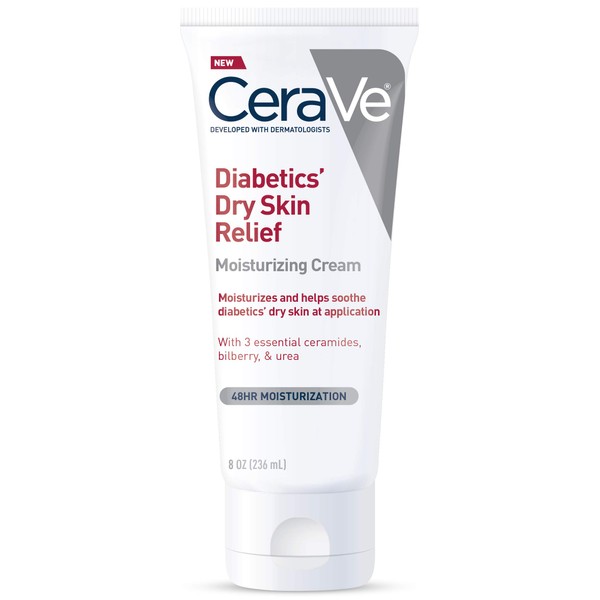 CeraVe Moisturizing Cream for Diabetics’ Dry Skin | 8 Ounce | Urea Cream with Bilberry for Cracked Skin | Fragrance & Paraben Free