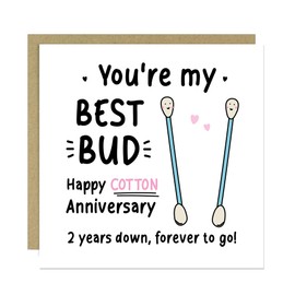 RED OCEAN Funny 2nd Anniversary Card For Husband Wife Best Bud Cotton Anniversary Card Second Anniversary For Him For Her Square With Envelope