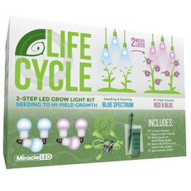 Miracle LED Plant Life Cycle 3-Socket Synchronized Grow Light Kit with 3 Blue Spectrum and 3 Red & Blue Spectrum Multi-Plant Bulbs with Sproutmatic Timer Controls (3 Pack)