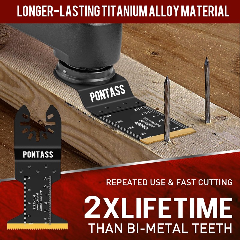 PONTASS 27Pcs Oscillating Saw Blades, Universal Titanium Multitool Blades for