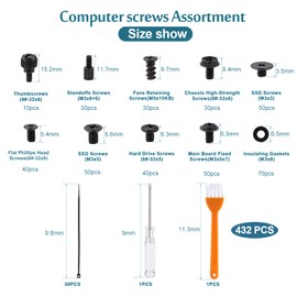 HSEAMALL 432 Piece Computer Screws Spacer Set PC Motherboard Screws Spacer with Screwdriver for Motherboard Box HDD SSD Fan