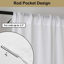 Lecloud Serena Semi Sheer White Curtains 63 Inch Length Set of 2, Airy & Privacy Farmhouse Curtain for Windows, Dining Room Bedroom Curtain Panels (Each 40 W x 63 L, 2 Panels Set, White)