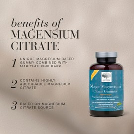 New Nordic Magic Magnesium Citrate Gummies, 1 Month Supply, Magnesium with Maritime Pine Bark Extract, Lemon & Orange Flavour, 60 Count (Pack of 1)