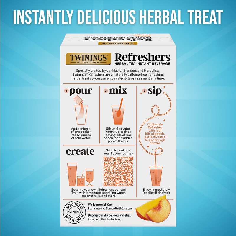 NEW Twinings Peach Mango Refreshers, Herbal Tea Instant Beverage with