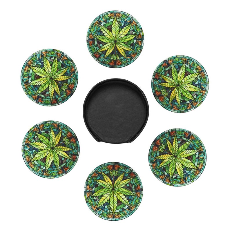 Weed Coasters for Drinks,Weed Decor Bar Drink Coasters for Coffee