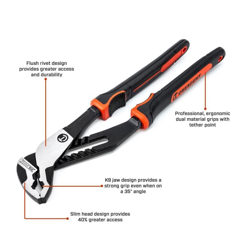 CRESCENT - Plier, 12", V Jaw, T&G, Cushion Grip (RTZ212CGV)