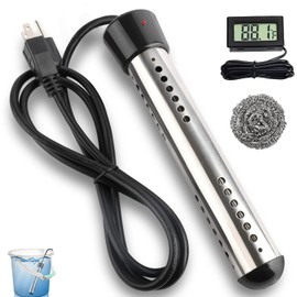 2000W Immersion Water Heater with 304 SS Guard Fast Heats up 5 gallons Water in Minutes, Portable Bucket Water Heater with LCD Thermometer, Submersible Water Heater for Bathtub Swimming Pools, Black