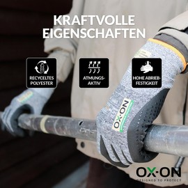 OX-ON RECYCLE SUPREME 16601, Firm Grip Work Gloves, Size 11, 12 Pairs of Protective Gloves with Nitrile Foam Coating and Nubs, Recycled Mechanic Gloves with Firm Grip, EN Certification