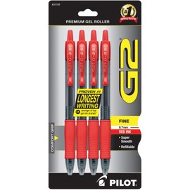 PILOT G2 Premium Refillable & Retractable Rolling Ball Gel Pens, Fine Point, Red Ink, 4-Pack (31191)