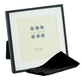 Sixtrees Park Lane 285344(MIF) Black Metal 4x4 inch Photo Frame with soft white Mount - Complete with microfibre polishing cloth.