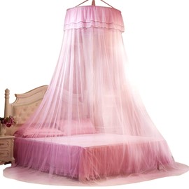 Bed Canopy for Girls, Mosquito Net for Bed Princess Bed Canopy for Girls Lace Princess Bed Canopy from Ceiling, Sheer Mesh Dome Bed Curtain Mosquito Net Tent(Pink)