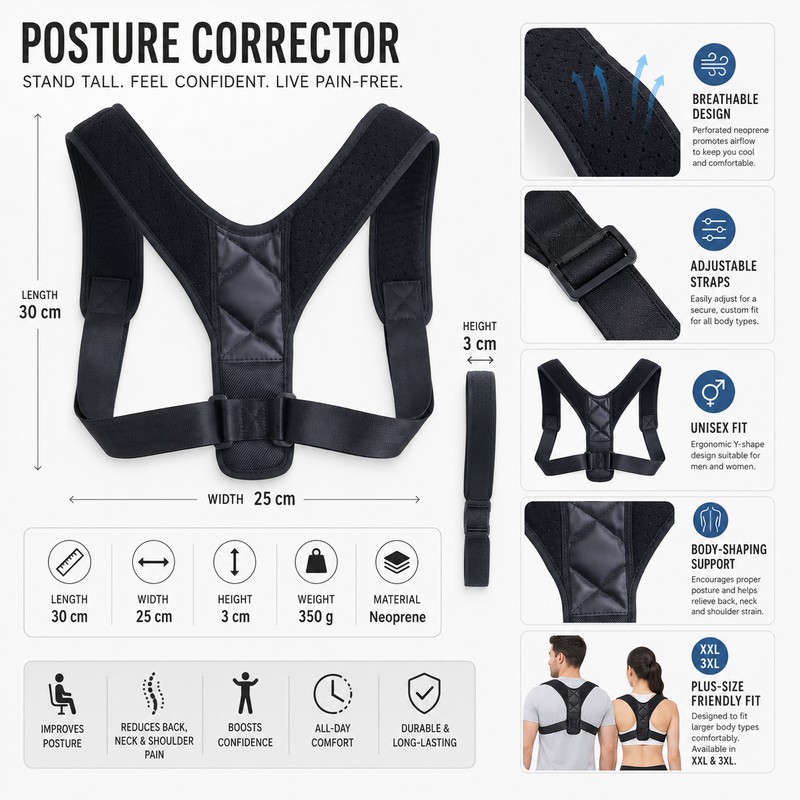 Posture Corrector Back Brace for Daily Support – Adjustable Shoulder