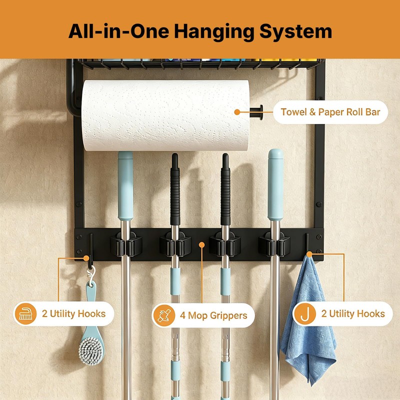 Broom Holder Wall Mount, Broom and Mop Organizer Wall Hanging