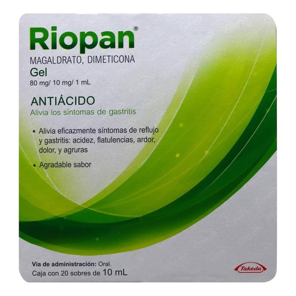 Riopan Magaldrato Dimeticona Gel 20 Sobres 10ml 80-10mg/1ml