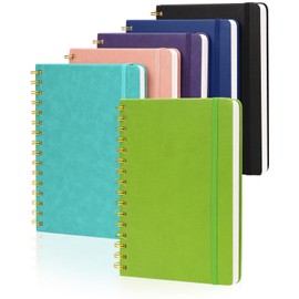 Dynta Spiral Notebooks A5 Journals Bulk, 6 Packs Lined Hardcover Thick Paper Leather Cover Work Notebook for Men Women School Office Home, Medium 5.8x8.3, 80 Sheets/160 Pages, 6 Assorted Colors