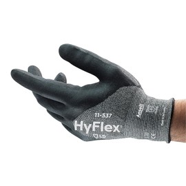Hyflex Ansell 11-537 Cut Protection Work Gloves, Mechanic Protection, Grip and Comfort Technology, Industrial and Mechanic Gloves, Washable, Black, Size L (12 Pairs)