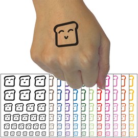 Happy Toast Kawaii Outline Temporary Tattoo Water Resistant Fake Body Art Set Collection - Dark Green (One Sheet)