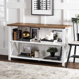 Walker Edison 2 Tier Modern Farmhouse Wood Bookcase Bookshelf Home Office Storage Cabinet, 52 Inch, White