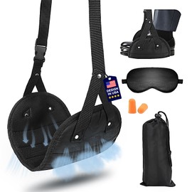 Portable Airplane Foot Hammock(Memory Foam)-Ultimate Comfort Bundle w/Sleep Mask & Ear Plugs, Foot Hammock for Plane Travel Essentials to Relax Your Feet, Airplane Foot Rest Perfect for Long Flight