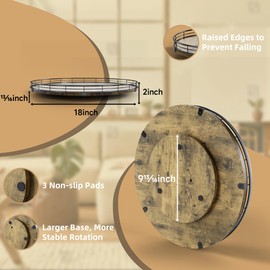 Lazy Susan Turntable Organizer for Table Top, 18’’ Round Wooden Lazy Susan for Cabinet Kitchen Countertop Pantry Dining Coffee Table for Condiments Spices, Rustic Bathroom Vanity Tray for Soap Candle