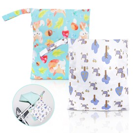 HAIJSEVR 2 Pack Waterproof Wet Bag, Cloth Diaper Wet Dry Bags with Zipper, Washable Travel Bags for Stroller Daycare Baby Diapers Yoga Gym Beach Pool Wet Toddler Swimsuits