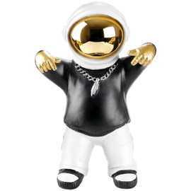 BRUBAKER Decorative Astronaut with Black Hoodie in Cool Pose - 21 cm Spaceman Space Figure with Chrome-plated Helmet and Silver Chain - Hand-Painted Statue - Gold, Black and White
