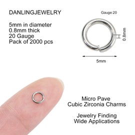 DanLingJewelry 2000 pcs 304 Stainless Steel Open Jump Ring Jewelry Making Metal Jump Ring 5mm Connectors Bulk Jewelry Findings