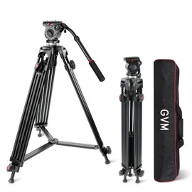 GVM 63" Video Tripod with Fluid Head with Adjustable Damping, Heavy Duty Aluminum Alloy Tripod Stand with Base Fixed Bracket for Camcorders/DSLR, Max Load 22lb, Compatible with DSLR Camera Camcorders