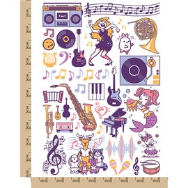 Music Songs Instruments Dance Rock and Roll Temporary Tattoo Water Resistant Fake Body Art Set Collection - Color (One Sheet)